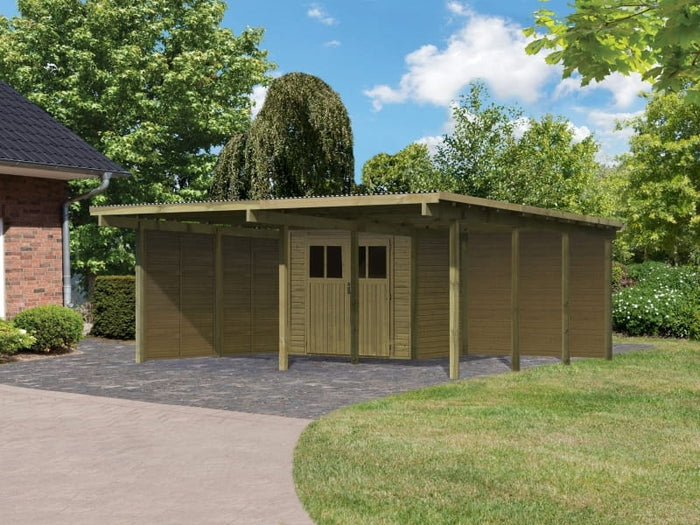 Karibu Doppelcarport ECO mit integriertem Abstellraum 1 und Wände
