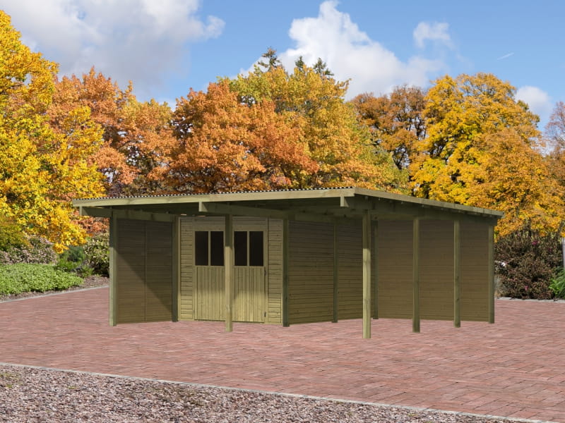 Karibu Doppelcarport ECO mit integriertem Abstellraum 2 und Wände