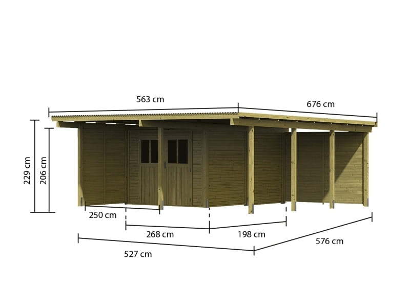 Karibu Doppelcarport ECO mit integriertem Abstellraum 2 und Wände