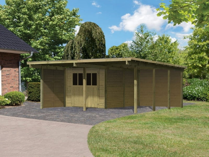 Karibu Doppelcarport ECO mit integriertem Abstellraum 2 und Wände