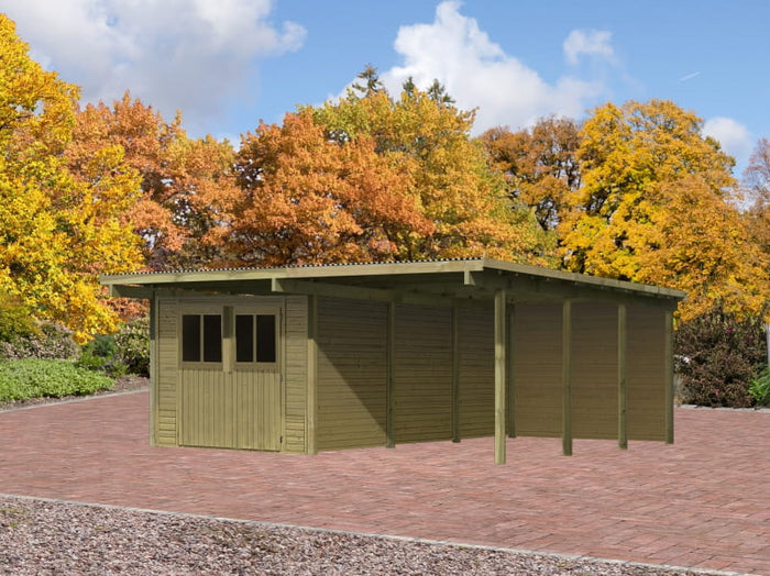 Karibu Doppelcarport ECO mit integriertem Abstellraum 3 und Wände