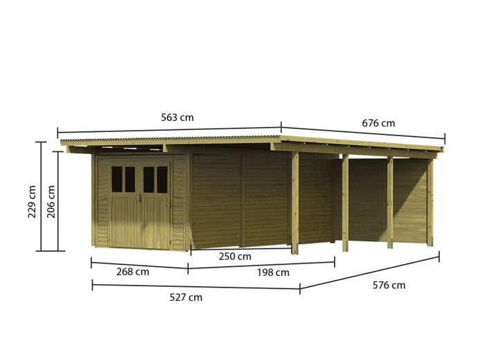 Karibu Doppelcarport ECO mit integriertem Abstellraum 3 und Wände