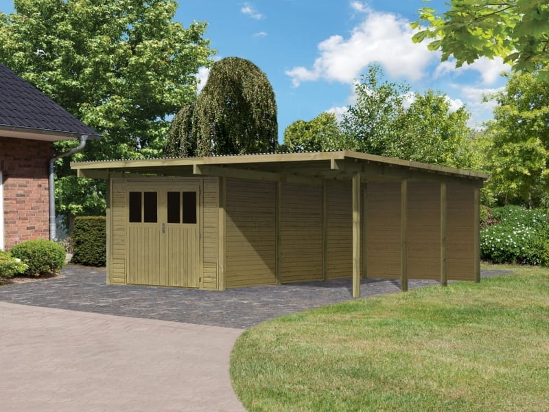 Karibu Doppelcarport ECO mit integriertem Abstellraum 3 und Wände