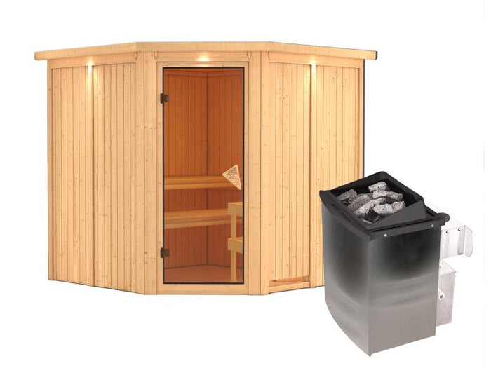 Karibu Element Sauna Jarin inkl. 9-kW-Ofen - mit Dachkranz -