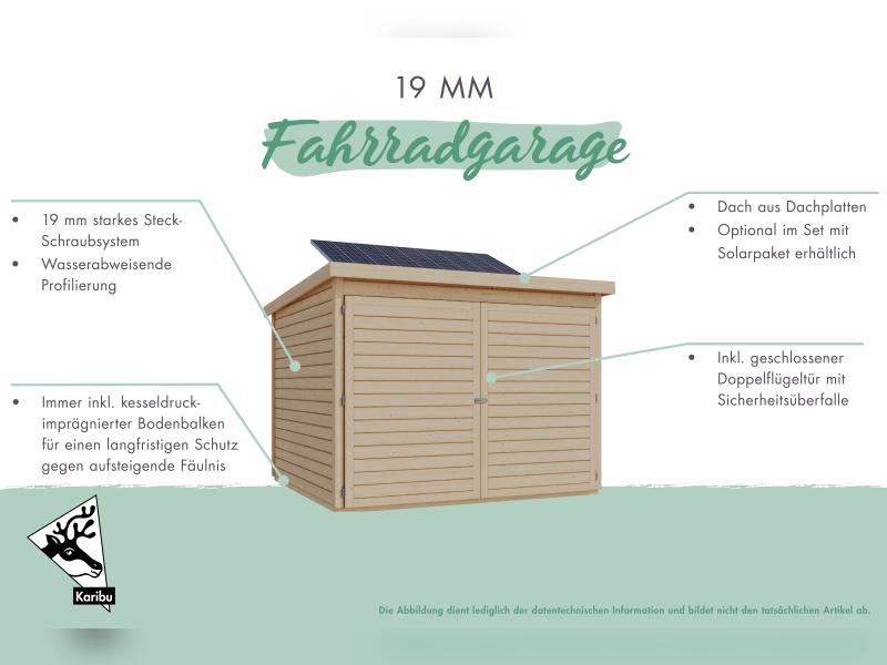 Karibu Fahrradgarage 3, natur, mit Solarpaket
