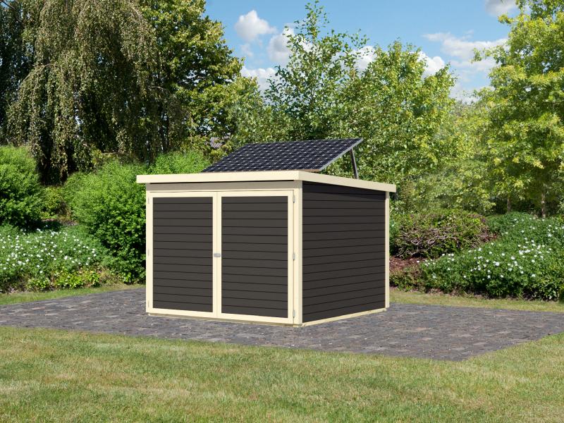 Karibu Fahrradgarage 4, terragrau, mit Solarpaket
