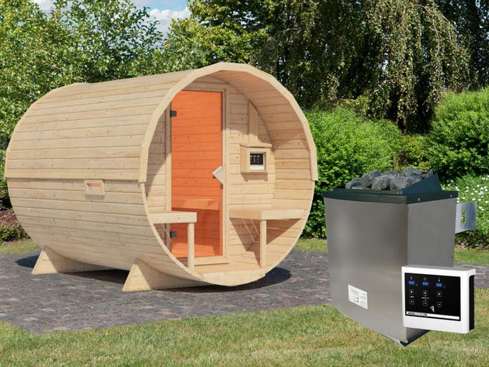 Karibu Fasssauna 2 - 38 mm - inkl. 9 kW Ofen ext. Steuerung