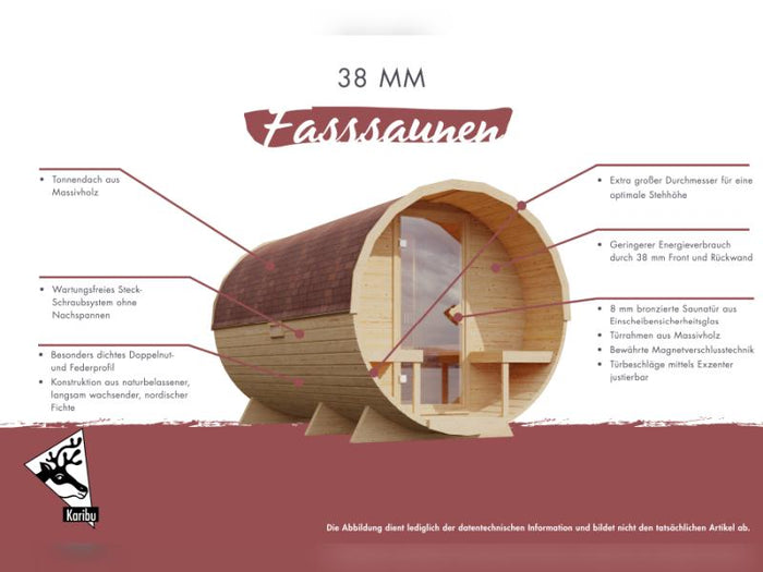 Karibu Fasssauna 3 inkl. 9 kW Bioofen externe Steuerung - 38 mm mit Vorraum