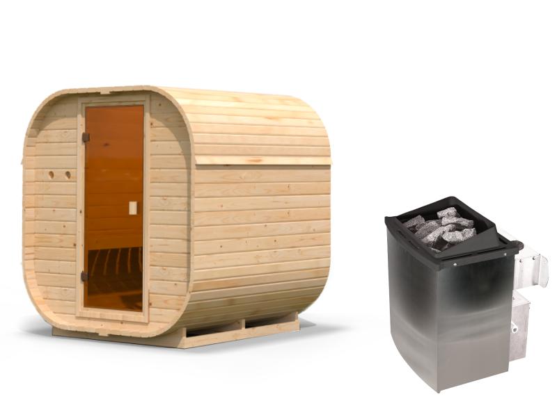 Karibu Fasssauna Quadro 1, inkl. 9 kW Ofen integr. Steuerung - 38 mm