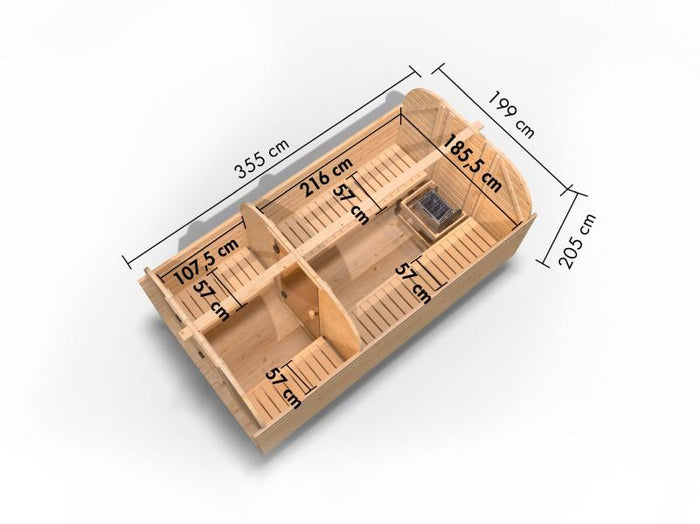 Karibu Fasssauna Quadro 3 inkl. 9 kW Bioofen ext. Steuerung - 38 mm