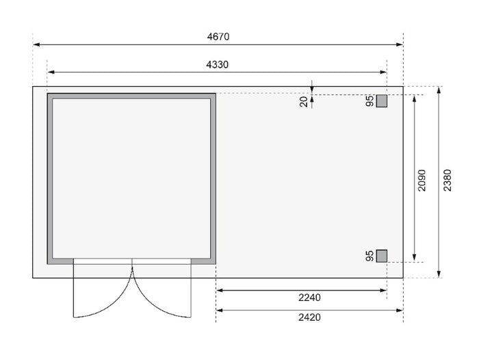 Karibu Gartenhaus Askola 2 inkl. 2,4 m Anbaudach mit Lamellenwänden