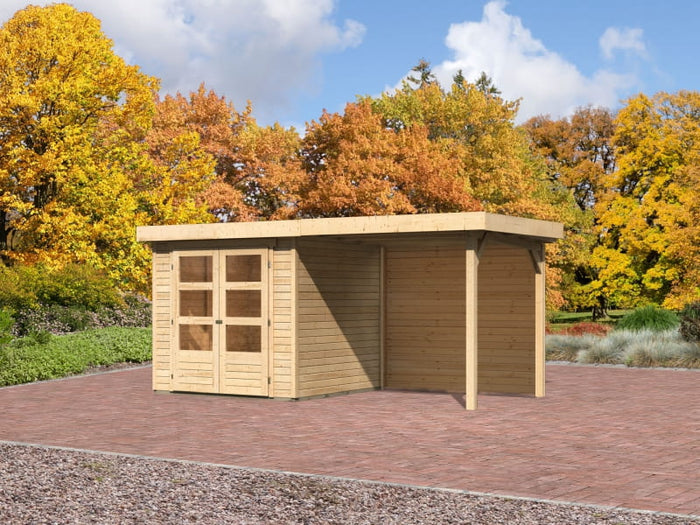 Karibu Gartenhaus Askola 2 mit Anbaudach 2,40 m, Rückwand