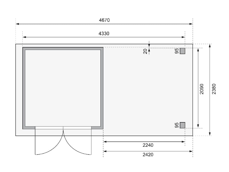 Karibu Gartenhaus Askola 2 mit Anbaudach 2,40 m, Rückwand terragrau