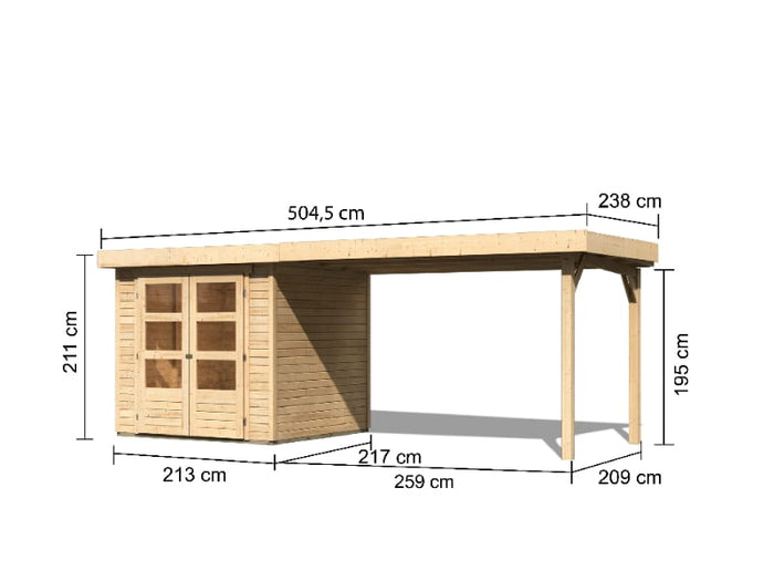 Karibu Gartenhaus Askola 2 mit Anbaudach 2,75 Meter