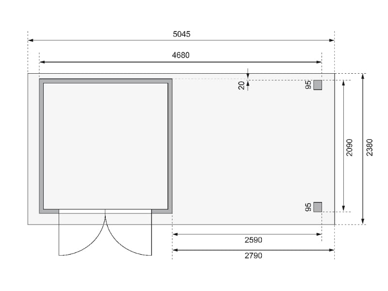 Karibu Gartenhaus Askola 2 mit Anbaudach 2,75 Meter