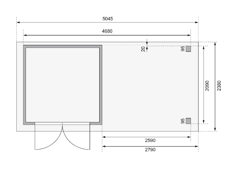 Karibu Gartenhaus Askola 2 mit Anbaudach 2,8 m und Rückwand