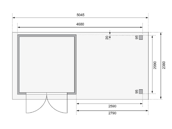 Karibu Gartenhaus Askola 2 mit Anbaudach 2,8 m und Seiten- und Rückwand in Lamellenoptik