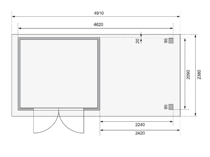 Karibu Gartenhaus Askola 3 in terragrau mit Anbaudach 2,40 Meter
