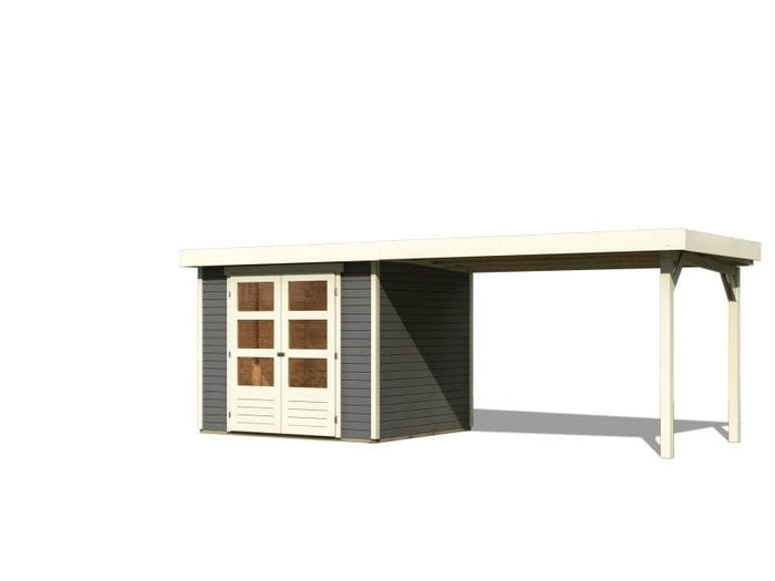 Karibu Gartenhaus Askola 3 in terragrau mit Anbaudach 2,80 Meter