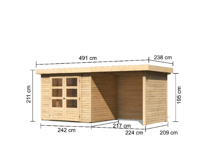 Karibu Gartenhaus Askola 3 mit Anbaudach 2,25 Meter, Seiten- und Rückwand