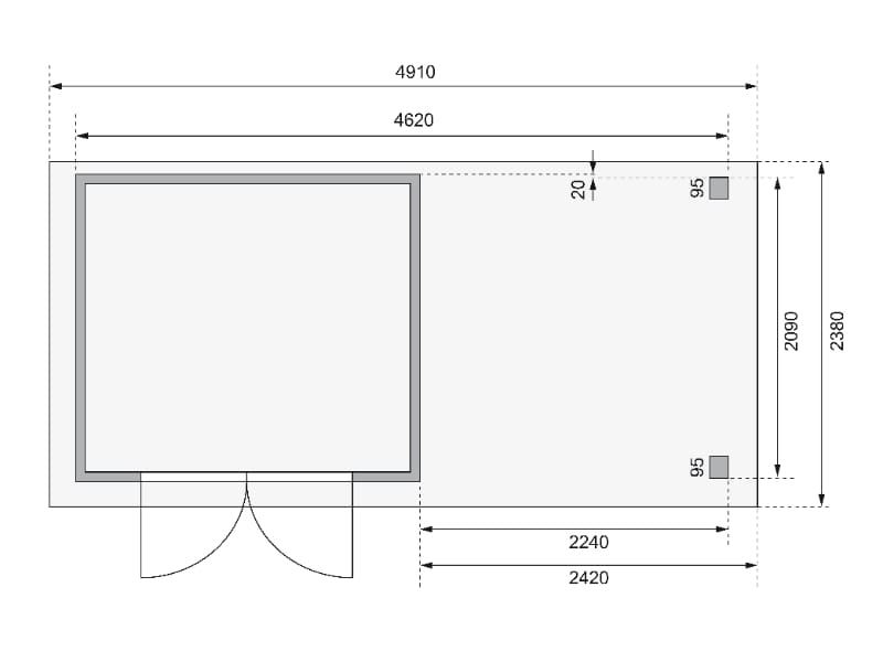 Karibu Gartenhaus Askola 3 mit Anbaudach 2,25 Meter, Seiten- und Rückwand