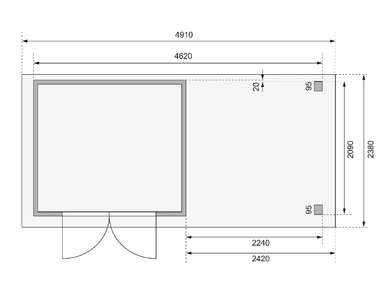 Karibu Gartenhaus Askola 3 mit Anbaudach 2,4 m, Rückwand