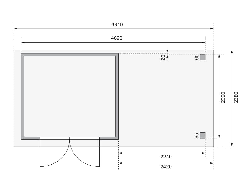 Karibu Gartenhaus Askola 3 mit Anbaudach 2,4 m, Rückwand, terragrau