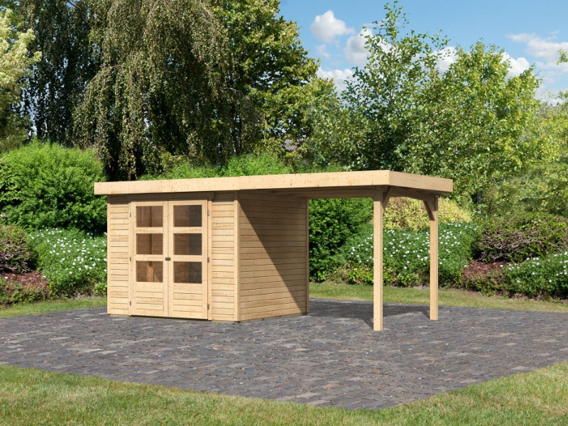 Karibu Gartenhaus Askola 3 mit Anbaudach 2,40 Meter