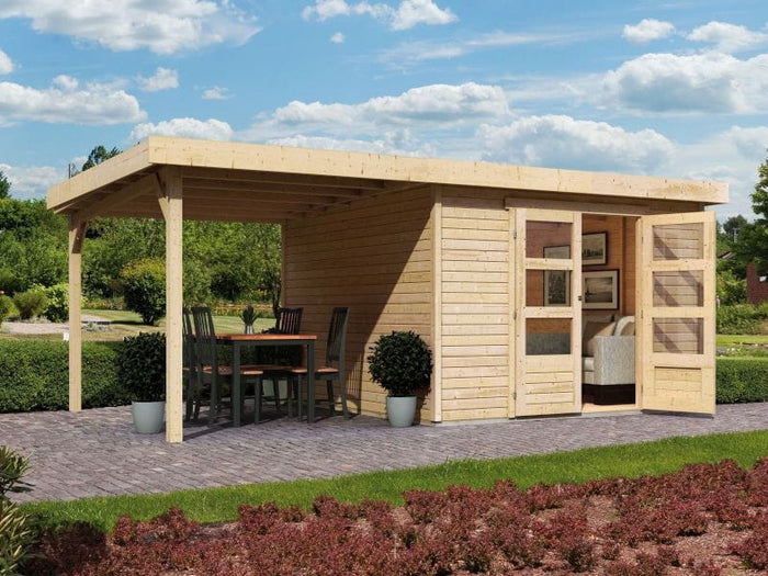 Karibu Gartenhaus Askola 3 mit Anbaudach 2,40 Meter