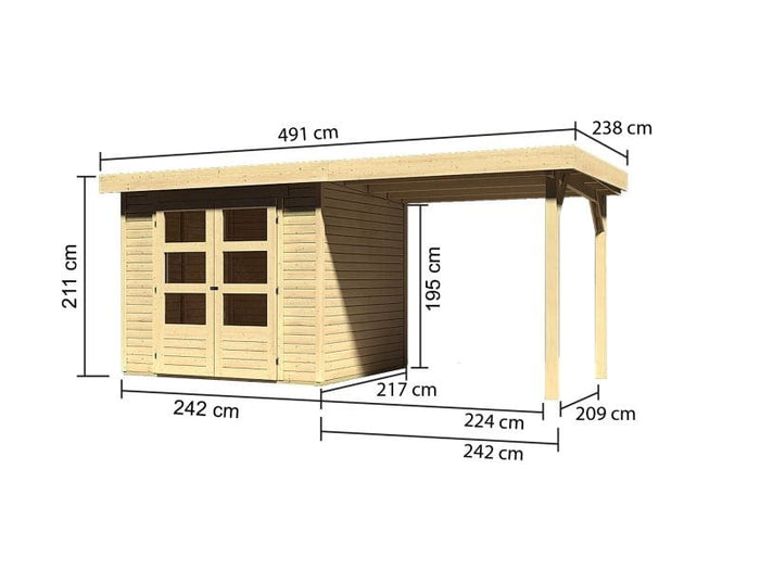 Karibu Gartenhaus Askola 3 mit Anbaudach 2,40 Meter