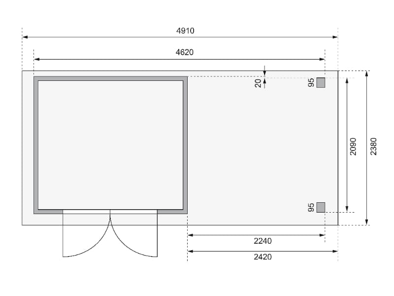 Karibu Gartenhaus Askola 3 mit Anbaudach 2,40 Meter