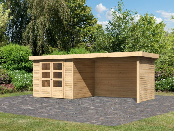 Karibu Gartenhaus Askola 3 mit Anbaudach 2,75 Meter, Seiten- und Rückwand