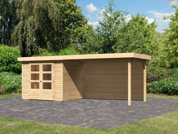 Karibu Gartenhaus Askola 3 mit Anbaudach 2,80 m, Rückwand