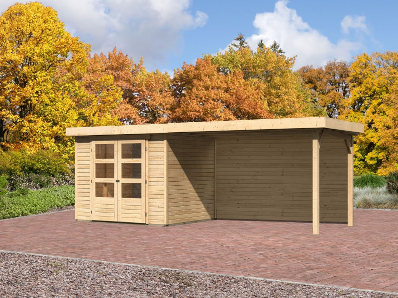 Karibu Gartenhaus Askola 3 mit Anbaudach 2,80 m, Rückwand