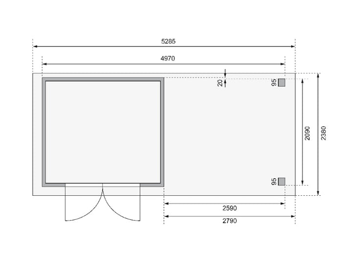 Karibu Gartenhaus Askola 3 mit Anbaudach 2,80 m, Seiten- und Rückwand in Lamellenoptik