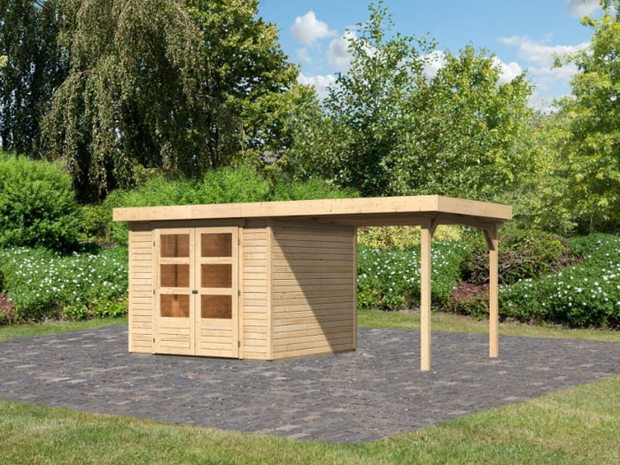 Karibu Gartenhaus Askola 3,5 mit Anbaudach 2,25 Meter