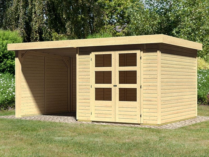 Karibu Gartenhaus Askola 3,5 mit Anbaudach 2,25 Meter, Seiten- und Rückwand