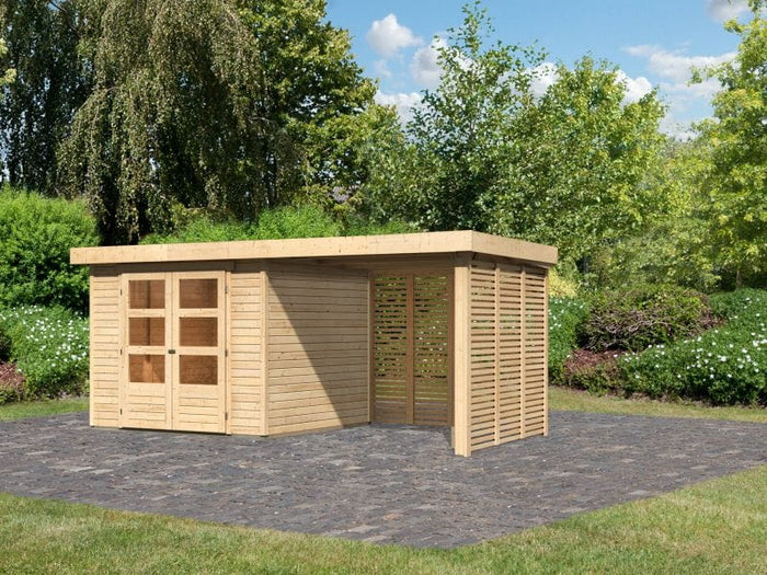 Karibu Gartenhaus Askola 3,5 mit Anbaudach 2,4 m mit Lamellenwänden
