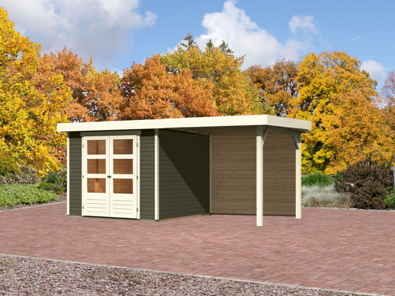 Karibu Gartenhaus Askola 3,5 mit Anbaudach 2,4 m, Rückwand, terragrau