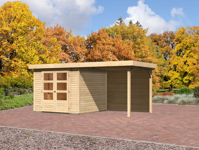 Karibu Gartenhaus Askola 3,5 mit Anbaudach 2,4 m, Rückwand