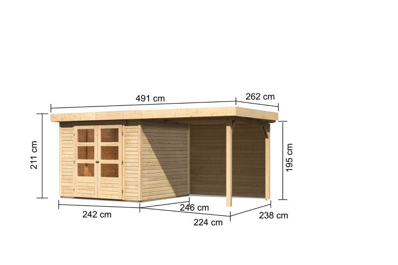 Karibu Gartenhaus Askola 3,5 mit Anbaudach 2,4 m, Rückwand