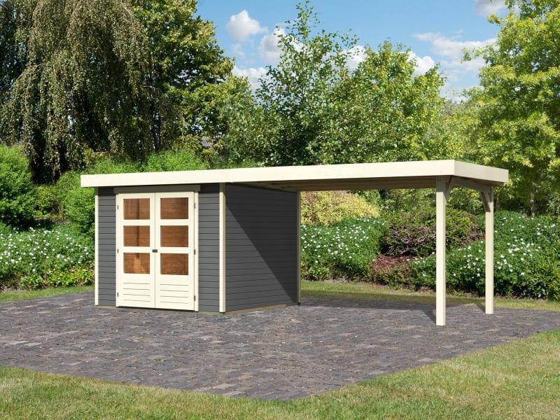 Karibu Gartenhaus Askola 3,5 mit Anbaudach 2,8 m in terragrau