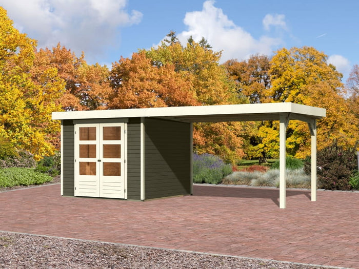 Karibu Gartenhaus Askola 3,5 mit Anbaudach 2,8 m in terragrau
