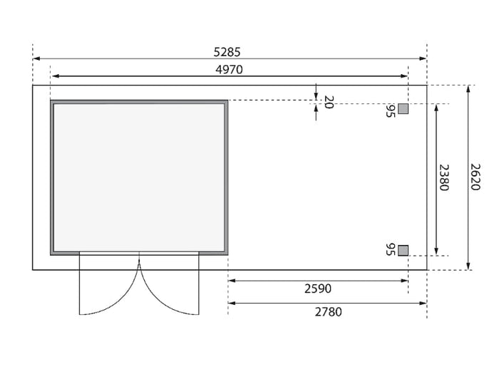 Karibu Gartenhaus Askola 3,5 mit Anbaudach 2,8 m in terragrau