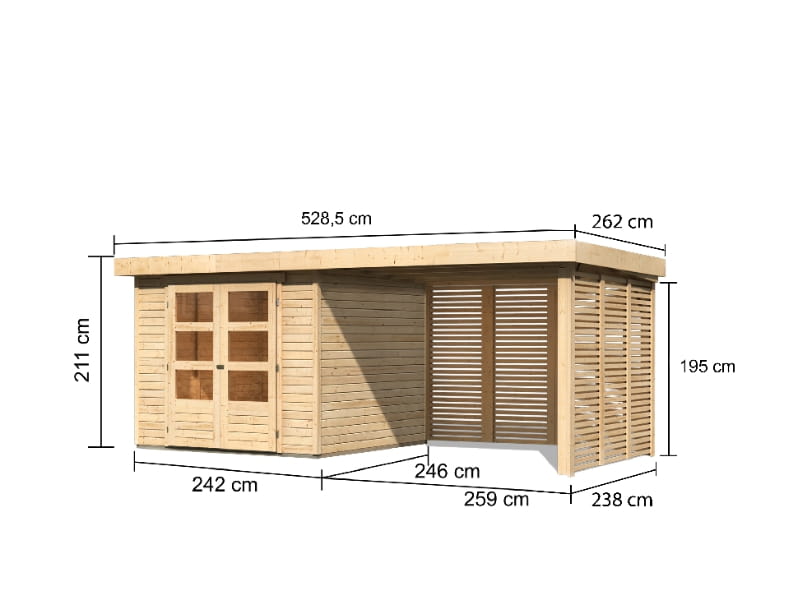 Karibu Gartenhaus Askola 3,5 mit Anbaudach 2,8 m mit Lamellenwänden