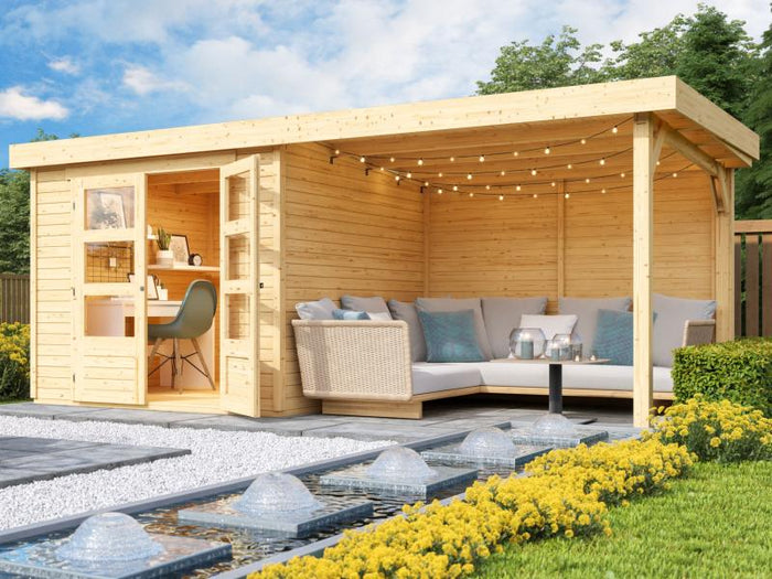 Karibu Gartenhaus Askola 3,5 mit Anbaudach 2,8 m, Rückwand