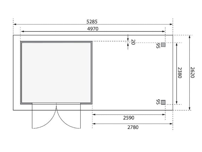 Karibu Gartenhaus Askola 3,5 mit Anbaudach 2,8 m, Rückwand in terragrau