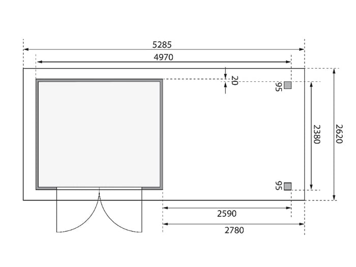 Karibu Gartenhaus Askola 3,5 mit Anbaudach 2,8 Meter, Seiten- und Rückwand in terragrau