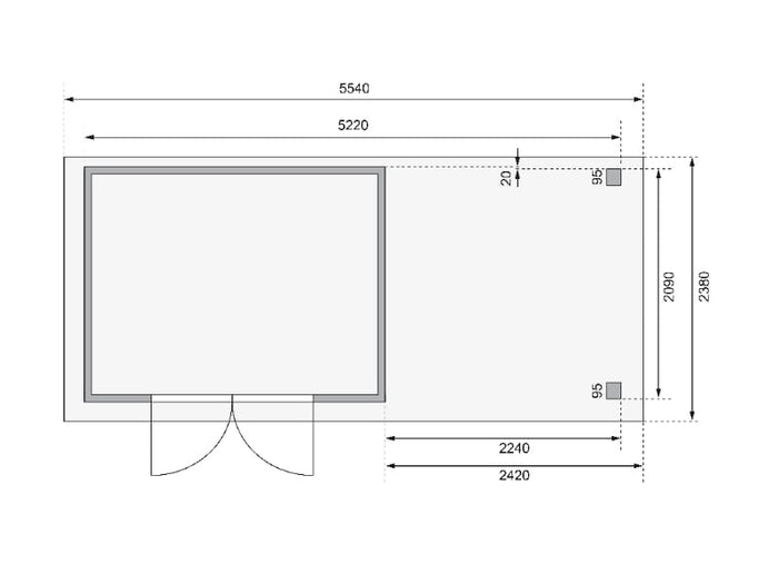 Karibu Gartenhaus Askola 4 in terragrau mit Anbaudach 2,40 Meter inkl. Rück-und Seitenwand