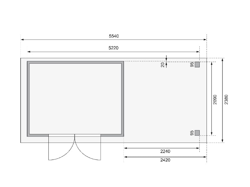 Karibu Gartenhaus Askola 4 mit Anbaudach 2,25 Meter, Seiten- und Rückwand